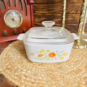 Corningware Floral White Glass Baking Dish with Lid